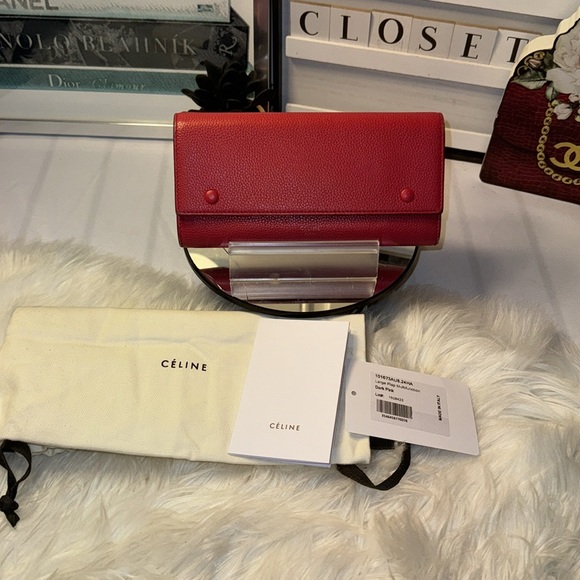Celine Pink Drummed Leather Large Multifunction Flap Wallet NWT - Picture 3 of 17